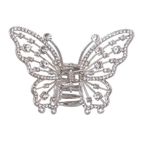 4 Stück Schmetterlings Haarspange Damen Haarklammern Metall Strasssteinen Haarnadel Haarklammer Rutschfeste Hair Claw Clips Haarschmuck Kopfbedeckung für Tägliches Tragen,Silber von Wambere