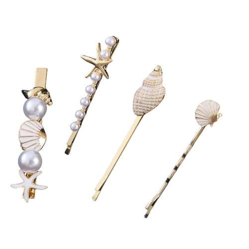 4-teiliges Set Conch Seestern Muschel Haarnadel Damen Bobby Pins Entenschnabelclip Rutschfest Hairpin Haarklemmen Haarschmuck Haarschieber Kopfbedeckung für Party Cosplay Bankett,Weiß 4-teiliges Set Conch Seestern Muschel Haarnadel Damen Bobby Pins Entenschnabelclip Rutschfest Hairpin Haarklemmen Haarschmuck Haarschieber Kopfbedeckung für Party Cosplay Bankett,Weiß von Wambere