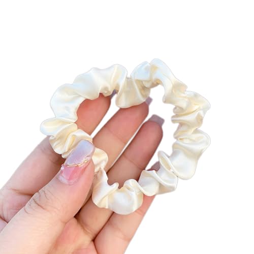 5 Stück Satin Haargummis, Damen Haare Ringe Scrunchies Klein Stoff Haargummis Haargummi Weich Elastisch Silk Skrunschis Groß für Mädchen Damen,Milchig weiß von Wambere