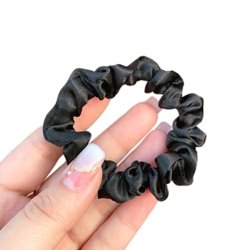 5 Stück Satin Haargummis, Damen Haare Ringe Scrunchies Klein Stoff Haargummis Haargummi Weich Elastisch Silk Skrunschis Groß für Mädchen Damen,Schwarz von Wambere