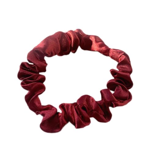 5 Stück Satin Haargummis, Damen Haare Ringe Scrunchies Klein Stoff Haargummis Haargummi Weich Elastisch Silk Skrunschis Groß für Mädchen Damen,Weinrot von Wambere