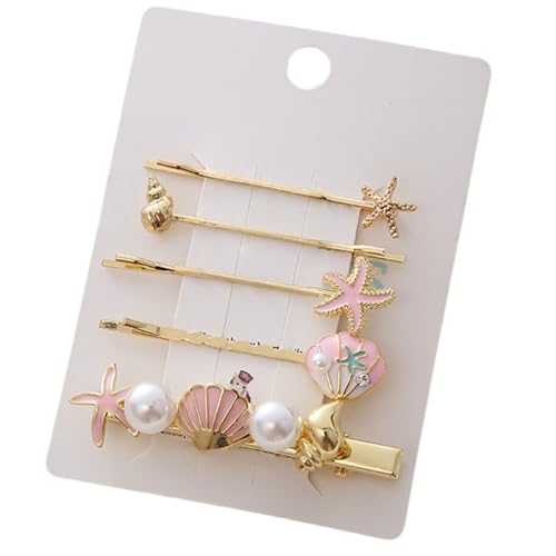 5-teiliges Set Conch Seestern Muschel Haarnadel Damen Bobby Pins Entenschnabelclip Rutschfest Hairpin Haarklemmen Haarschmuck Haarschieber Kopfbedeckung für Party Cosplay Bankett,Rosa von Wambere