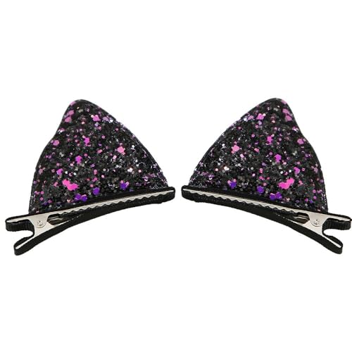 6 Paar Damen Haarspangen Katzenohren Haarnadel Entenschnabelklammer Haarklammer Kopfbedeckung Rutschfest Glitzer Hairclip Haarschmuck für Frauen Mädchen Geburtstag Party Bankett,Schwarz von Wambere