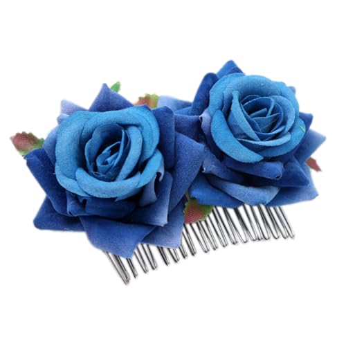 6 Stück Damen Rosenhaarkamm Haarschmuck Rosengirlande Hochzeit Künstliche Rose Blumen Kopfschmuck Braut Haarkämme Haarkämmchen für Hochzeit Karneval Party Bankett Abschlussball,Blau von Wambere