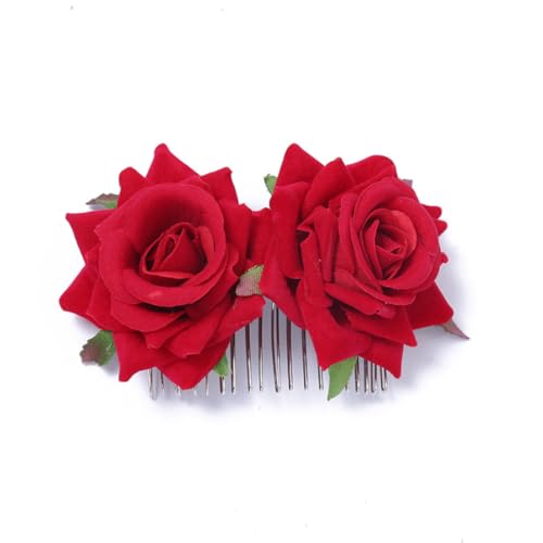 6 Stück Damen Rosenhaarkamm Haarschmuck Rosengirlande Hochzeit Künstliche Rose Blumen Kopfschmuck Braut Haarkämme Haarkämmchen für Hochzeit Karneval Party Bankett Abschlussball,Rot von Wambere