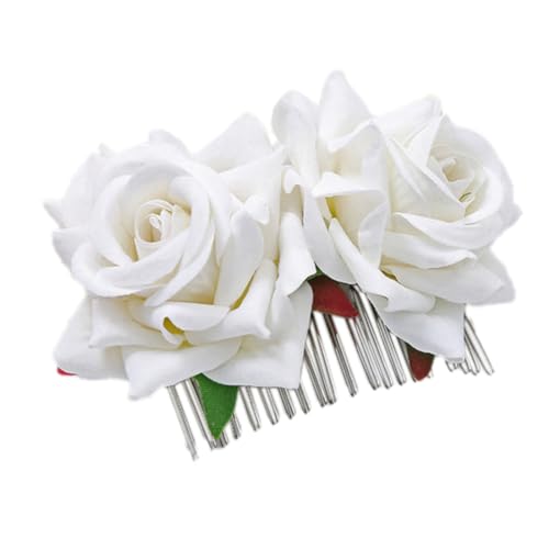 6 Stück Damen Rosenhaarkamm Haarschmuck Rosengirlande Hochzeit Künstliche Rose Blumen Kopfschmuck Braut Haarkämme Haarkämmchen für Hochzeit Karneval Party Bankett Abschlussball,Weiß von Wambere