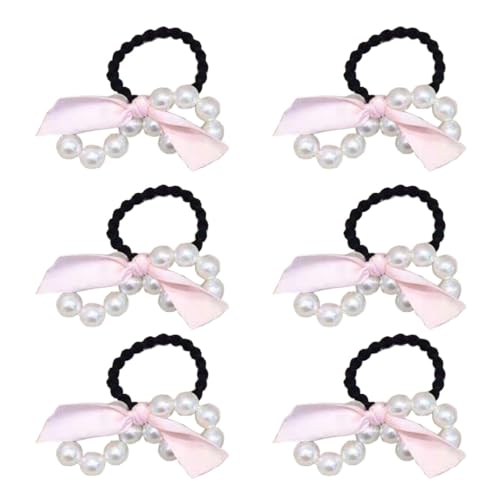 6 Stück Haargummi Perlen Haargummi Damen Schleifen Stirnband Haarringe Kopfschmuck Elastische Gummibänder Haarseil Pferdeschwanzhalter Scrunchies Frauen Haarschmuck Kopfbedeckung,Rosa von Wambere