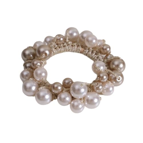 6 Stück Haargummi mit Perlen,Elastische Haargummi Haarband Gummibänder Haarseil Scrunchies Haarschmuck Haarringe Stirnbänder Pferdeschwanzhalter Kopfschmuck für Damen Frauen,Rosagrau von Wambere