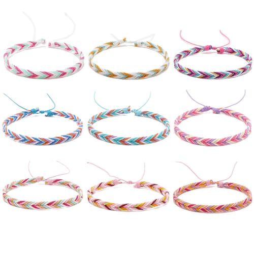 9 Stück 18-25cm Gewebte Armbänder,Multi Farbe Unisex Armband Handgefertigtes Geflochtenes,Gewebte Dünn Armbänder Böhmische Verstellbar Armbänder,für Frauen Damen Herren Kinder Jungen,Gemischte Farbe von Wambere