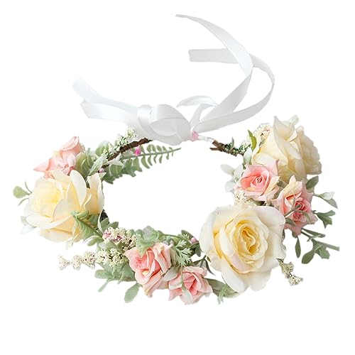 Blumenkranz Haare Blumenkrone für Frauen Mädchen Blume Krone Stirnband Haarband Blumenkranz Blumenkrone Kopfschmuck Braut Haarschmuck Haar Accessoires für Festival Party Hochzeit Strand,Gelb von Wambere