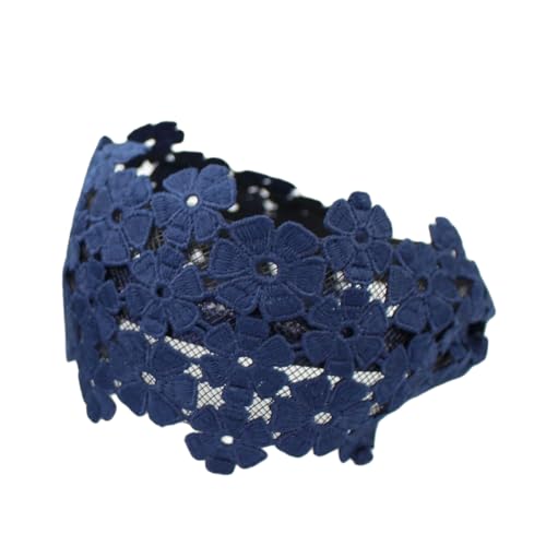 Blumenspitze Stirnband Spitze Haarreifen Vintage Stickerei Blumen Haarband Haarschmuck Rutschfest Haarbänder Haarzubehör Kopfband Kopfbedeckung für Hochzeit Party Täglichen Gebrauch,Dunkelblau von Wambere