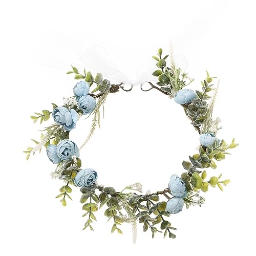 Boho Kranz Tiara Blumenkranz Blume Krone Stirnband Blumen Stirnbänder Kopfschmuck Haarbänder Haarband Blumenkranz Braut Haarschmuck für Damen Hochzeit Zeremonie Festival Party Strand,Blau A von Wambere