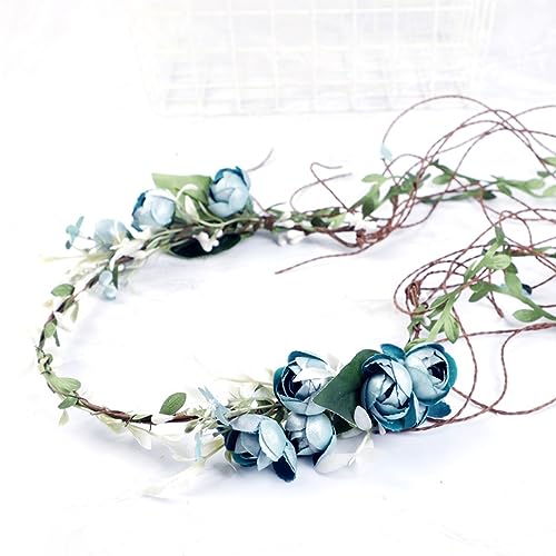 Boho Kranz Tiara Blumenkranz Blume Krone Stirnband Blumen Stirnbänder Kopfschmuck Haarbänder Haarband Blumenkranz Braut Haarschmuck für Damen Hochzeit Zeremonie Festival Party Strand,Blau B von Wambere