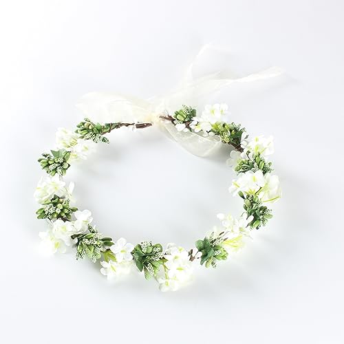 Boho Kranz Tiara Blumenkranz Blume Krone Stirnband Blumen Stirnbänder Kopfschmuck Haarbänder Haarband Blumenkranz Braut Haarschmuck für Damen Hochzeit Zeremonie Festival Party Strand,Creme von Wambere