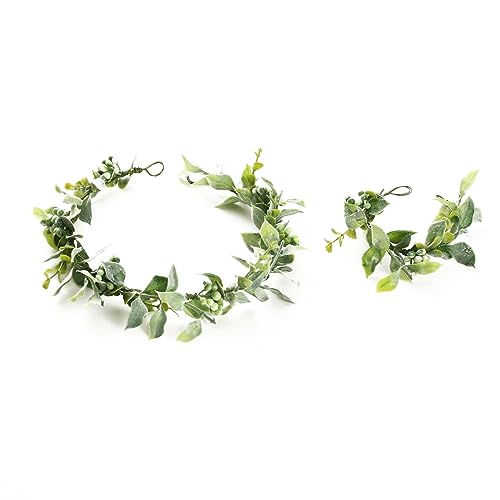 Boho Kranz Tiara Blumenkranz Blume Krone Stirnband Blumen Stirnbänder Kopfschmuck Haarbänder Haarband Blumenkranz Braut Haarschmuck für Damen Hochzeit Zeremonie Festival Party Strand,Grün A von Wambere