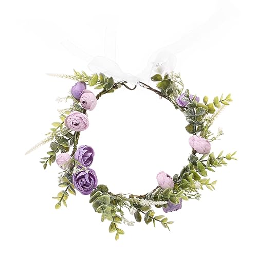 Boho Kranz Tiara Blumenkranz Blume Krone Stirnband Blumen Stirnbänder Kopfschmuck Haarbänder Haarband Blumenkranz Braut Haarschmuck für Damen Hochzeit Zeremonie Festival Party Strand,Lila A von Wambere