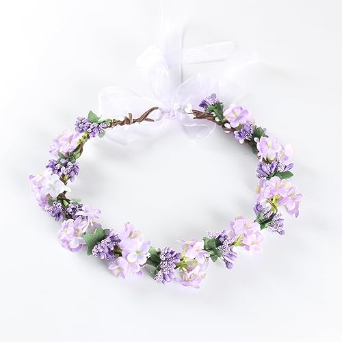 Boho Kranz Tiara Blumenkranz Blume Krone Stirnband Blumen Stirnbänder Kopfschmuck Haarbänder Haarband Blumenkranz Braut Haarschmuck für Damen Hochzeit Zeremonie Festival Party Strand,Lila B von Wambere