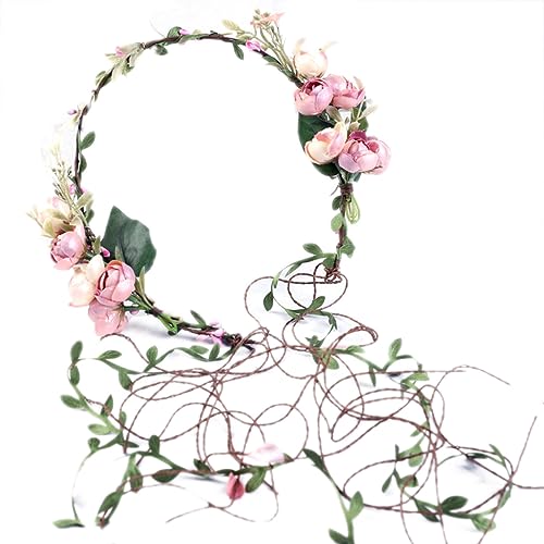 Boho Kranz Tiara Blumenkranz Blume Krone Stirnband Blumen Stirnbänder Kopfschmuck Haarbänder Haarband Blumenkranz Braut Haarschmuck für Damen Hochzeit Zeremonie Festival Party Strand,Rosa C von Wambere