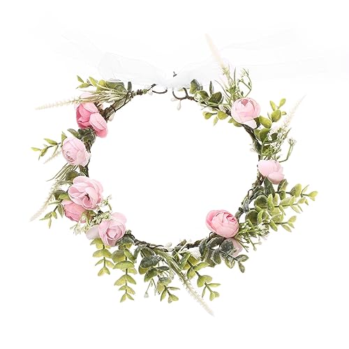 Boho Kranz Tiara Blumenkranz Blume Krone Stirnband Blumen Stirnbänder Kopfschmuck Haarbänder Haarband Blumenkranz Braut Haarschmuck für Damen Hochzeit Zeremonie Festival Party Strand,Rosa von Wambere