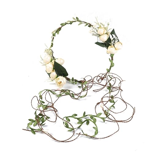 Boho Kranz Tiara Blumenkranz Blume Krone Stirnband Blumen Stirnbänder Kopfschmuck Haarbänder Haarband Blumenkranz Braut Haarschmuck für Damen Hochzeit Zeremonie Festival Party Strand,Weiß D von Wambere