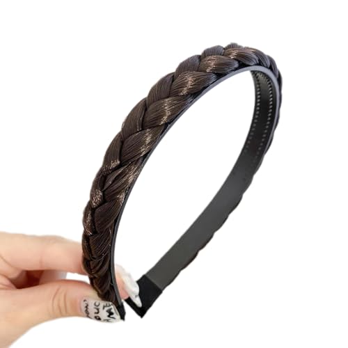 Breit 1.5cm Damen Haarreifen Zopf Haarreif Geflochten Haarteil Stirnband Kopfband Haarband Kopfschmuck Haarschmuck Haar Accessoires für Frauen Mädchen Alltagskleidung Partys Reisen,Dunkelbraun B von Wambere