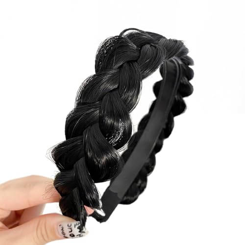 Breit 3.5cm Damen Haarreifen Zopf Haarreif Geflochten Haarteil Stirnband Kopfband Haarband Kopfschmuck Haarschmuck Haar Accessoires für Frauen Mädchen Alltagskleidung Partys Reisen,Schwarz A von Wambere