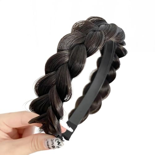 Breit 3.5cm Damen Haarreifen Zopf Haarreif Geflochten Haarteil Stirnband Kopfband Haarband Kopfschmuck Haarschmuck Haar Accessoires für Frauen Mädchen Alltagskleidung Partys Reisen,Schwarzbraun A von Wambere