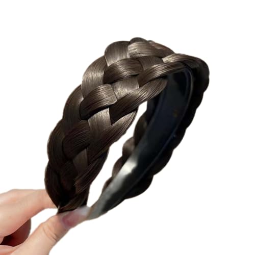 Breit 4cm Damen Haarreifen Zopf Haarreif Geflochten Haarteil Stirnband Kopfband Haarband Kopfschmuck Haarschmuck Haar Accessoires für Frauen Mädchen Alltagskleidung Partys Reisen,Schwarzbraun D von Wambere