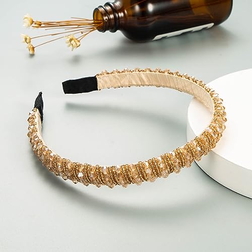 Breite 1.2 cm Damen Haarbänder Handgewebtes Perlen Stirnband Haarstyling Accessoires für Damen Mädchen,Für Gesicht Waschen,Schminken,den täglichen Gebrauch, Partykleidungszubehör,Khaki von Wambere