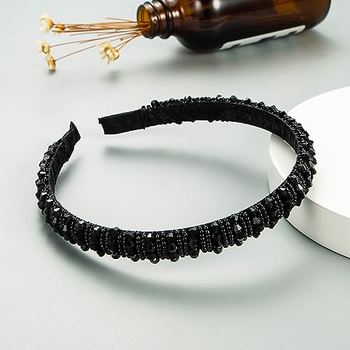 Breite 1.2 cm Damen Haarbänder Handgewebtes Perlen Stirnband Haarstyling Accessoires für Damen Mädchen,Für Gesicht Waschen,Schminken,den täglichen Gebrauch, Partykleidungszubehör,Schwarz von Wambere