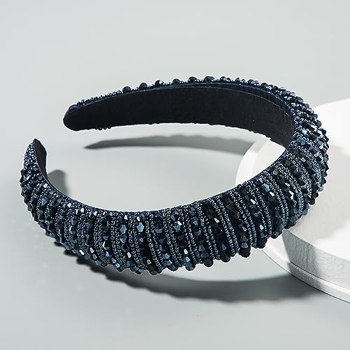 Breite 3 cm Damen Haarbänder Handgewebtes Perlen Stirnband Haarstyling Accessoires für Damen Mädchen,Für Gesicht Waschen,Schminken,den täglichen Gebrauch, Partykleidungszubehör,Blau von Wambere