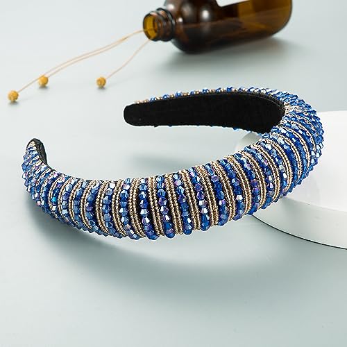 Breite 3 cm Damen Haarbänder Handgewebtes Perlen Stirnband Haarstyling Accessoires für Damen Mädchen,Für Gesicht Waschen,Schminken,den täglichen Gebrauch, Partykleidungszubehör,Königsblaubraun von Wambere