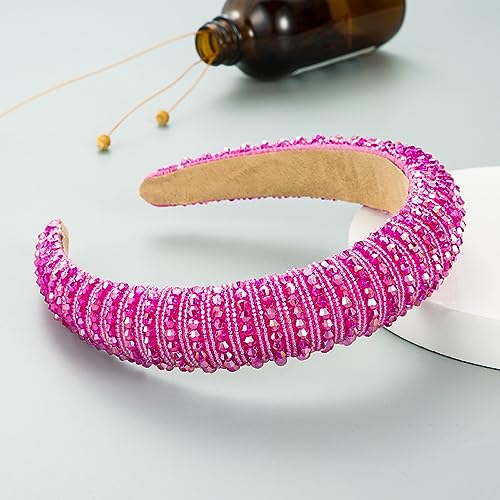 Breite 3 cm Damen Haarbänder Handgewebtes Perlen Stirnband Haarstyling Accessoires für Damen Mädchen,Für Gesicht Waschen,Schminken,den täglichen Gebrauch, Partykleidungszubehör,Rosenrot von Wambere