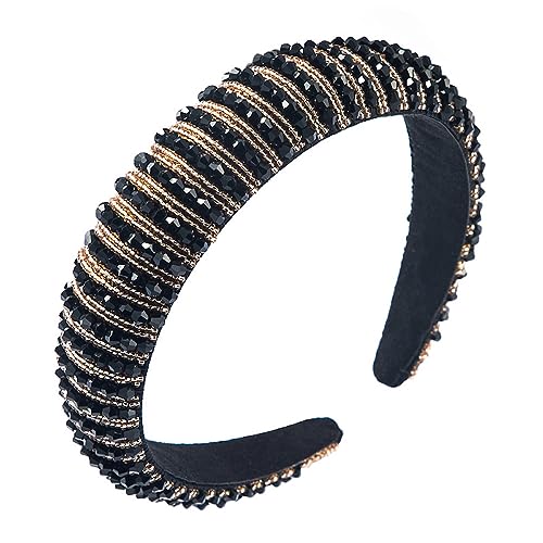 Breite 3 cm Damen Haarbänder Handgewebtes Perlen Stirnband Haarstyling Accessoires für Damen Mädchen,Für Gesicht Waschen,Schminken,den täglichen Gebrauch, Partykleidungszubehör,Schwarz Braun von Wambere