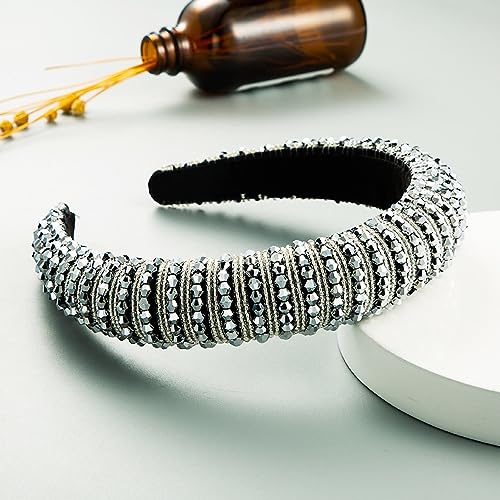 Breite 3 cm Damen Haarbänder Handgewebtes Perlen Stirnband Haarstyling Accessoires für Damen Mädchen,Für Gesicht Waschen,Schminken,den täglichen Gebrauch, Partykleidungszubehör,Silber von Wambere