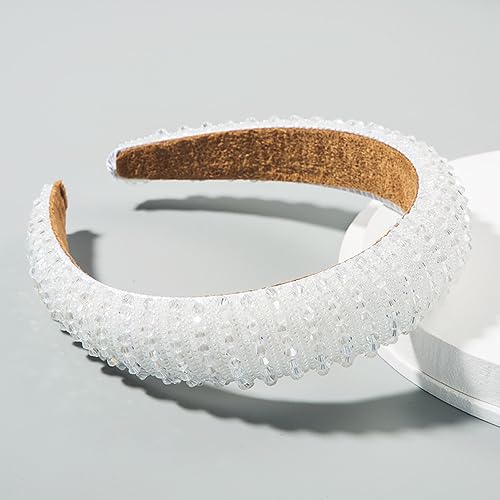 Breite 3 cm Damen Haarbänder Handgewebtes Perlen Stirnband Haarstyling Accessoires für Damen Mädchen,Für Gesicht Waschen,Schminken,den täglichen Gebrauch, Partykleidungszubehör,Weiss von Wambere