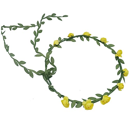 Damen Blumenkranz Blume Krone Stirnband Haarschmuck Blumenstirnband Boho Blumen Haarband Braut Blume Haarreif Stirnband mit Blättern,für Hochzeit Party Festival Geburtstag,Gelb von Wambere