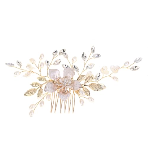 Damen Braut Hochzeit Haarkamm Braut Haarschmuck Hochzeit Kopfschmuck Brautschmuck Haarklammer Frauen Strassperlen Haarkämme Kopfbedeckung für Hochzeit Party Abendessen Bankett,Gold A von Wambere