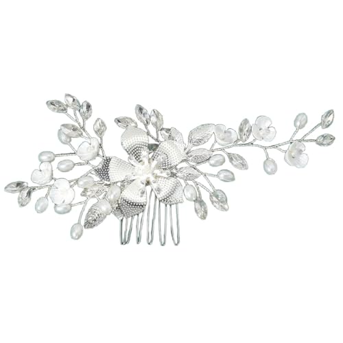 Damen Braut Hochzeit Haarkamm Braut Haarschmuck Hochzeit Kopfschmuck Brautschmuck Haarklammer Frauen Strassperlen Haarkämme Kopfbedeckung für Hochzeit Party Abendessen Bankett,Silber A von Wambere