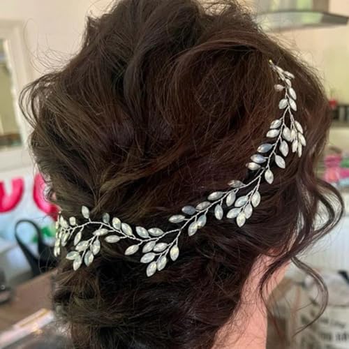 Damen Braut Stirnband Haarschmuck,Hochzeit Perlen Haarband mit Schleife,Haarbänder Haarreif Kopfband Haarreifen Stirnbänder Kopfbedeckung Kopfschmuck,für Frauen Mädchen Blumenmädchen,Silber von Wambere