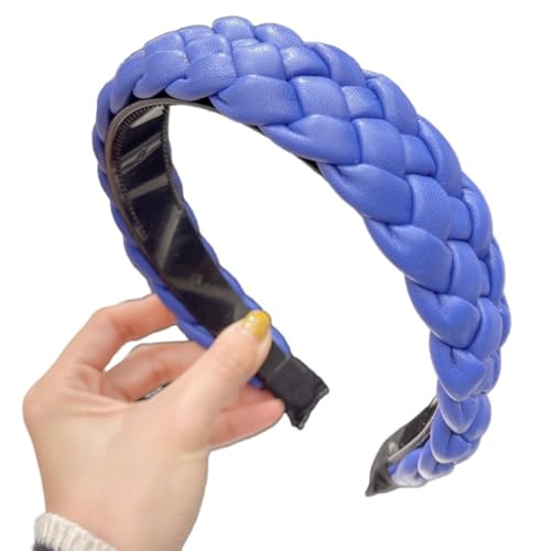 Damen Breit 5cm Haarreif PU Geflochtenes Stirnband Vintage Haarschmuck Haarreifen Haarzubehör Verdrehtes Geknotetes Stirnband Frauen Kopfband Kopfbedeckung für Täglicher Gebrauch,Dunkelblau von Wambere