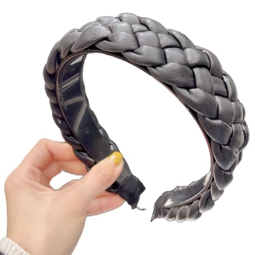 Damen Breit 5cm Haarreif PU Geflochtenes Stirnband Vintage Haarschmuck Haarreifen Haarzubehör Verdrehtes Geknotetes Stirnband Frauen Kopfband Kopfbedeckung für Täglicher Gebrauch,Schwarz von Wambere