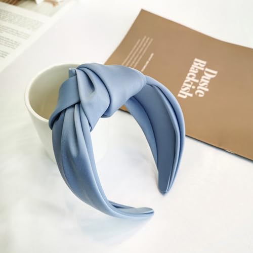 Damen Geknotetes Haarreif 6cm Breite Haarreifen Stirnband Haarband Kopfband Stirnbänder Kopfbedeckung Kopfschmuck Haarschmuck Haar Accessoires für Frauen Mädchen für Tägliches Tragen,Blau von Wambere