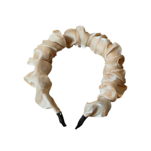 Damen Haarband Stirnband mit Falten aus Organza,Haarreif Haarreifen Stirnreifen Kopfband Haarschmuck Haar Accessoires für Frauen Mädchen für Täglichen Gebrauch,für Dating Reisen Yoga,Beige von Wambere