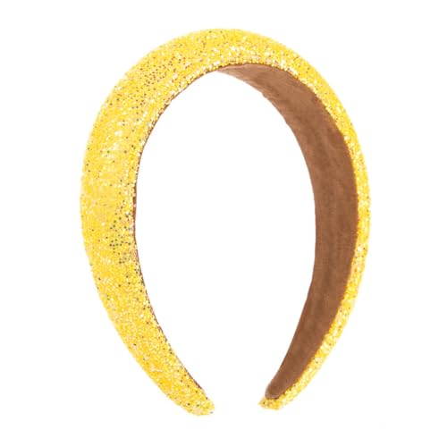 Damen Haarreif,Stirnbänder Satin Haarreif Vintage Haarband Breit Retro Stirnband Haarreifen Elastisch Haarbänder Glitzer Stirnband für Frauen Damen Mädchen Haarschmuck,Gelb von Wambere