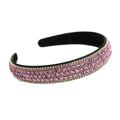 Damen Haarreif Glitzer Satin-Stirnbänder,Strass Stirnbänder Elastisch Haarbänder Glitzerndes Solides Haarband Kristall Haarschmuck für Frauen und Mädchen Party Deko,Rosa von Wambere