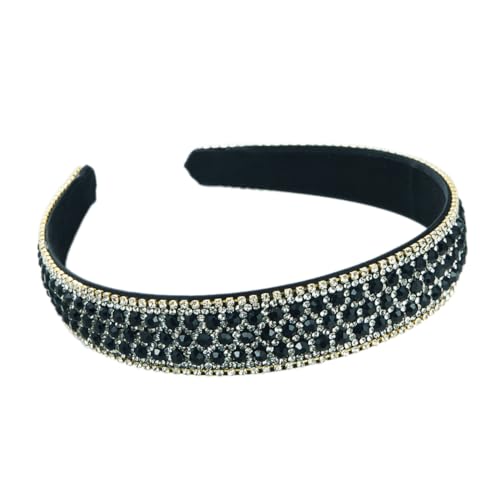 Damen Haarreif Glitzer Satin-Stirnbänder,Strass Stirnbänder Elastisch Haarbänder Glitzerndes Solides Haarband Kristall Haarschmuck für Frauen und Mädchen Party Deko,Schwarz von Wambere