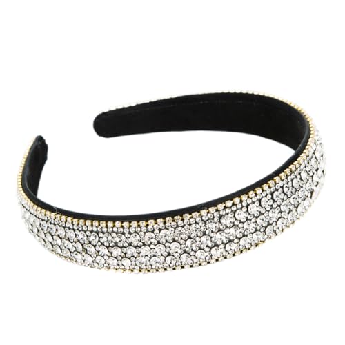 Damen Haarreif Glitzer Satin-Stirnbänder,Strass Stirnbänder Elastisch Haarbänder Glitzerndes Solides Haarband Kristall Haarschmuck für Frauen und Mädchen Party Deko,Weiß von Wambere