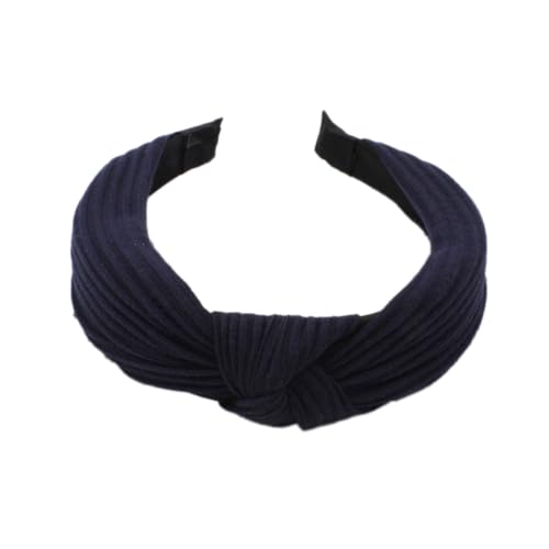 Damen Haarreifen,Haarreifen Breit mit Knoten,Gestricktes Stirnband mit Kreuzknoten,Retro Elastisches Haarband,Haarschmuck Haar Accessoires,für Frauen Mädchen Fitness Yoga Laufen,Navy blau von Wambere