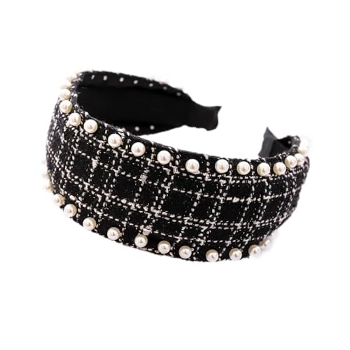 Damen Haarreifen,Haarreifen mit Perlen,Vintage Stirnband Kopfband Headband Haarreif Stirnbänder Kopfbedeckung Kopfschmuck Haarschmuck für Tägliches Tragen für Frauen und Mädchen,Schwarz A von Wambere